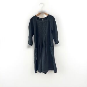 Gudrun Sjoden Womens Dress M Gray Linen Midi Embroidered Lagenlook Square Neck